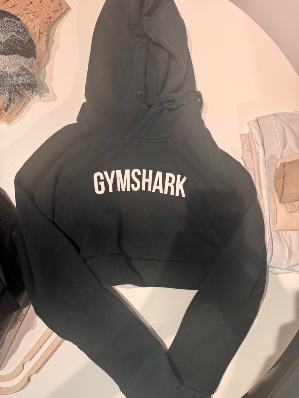 Gymshark Black Cropped Hoodie with White Logo